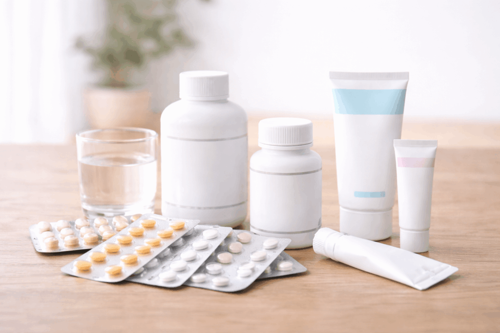 シミや肝斑のケアとして医師の判断で案内される内服薬と外用薬のイメージ